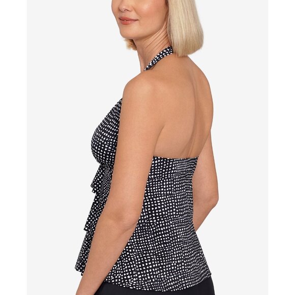 Swim Solutions Black/White Polka Dot Halter Tankini Top Bust Support Size 18 - Picture 3 of 7